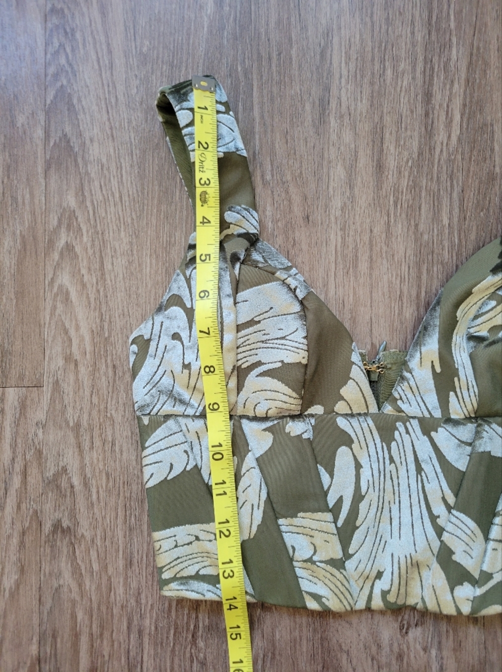 Oh Polly Cropped Bustier Top Olive Green Velvet Jacquard Corset Tank Top 2 - Picture 13 of 13